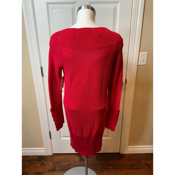 Love Moschino Red Rib Knit Button Neck Cuff Sweater Dress Size 6 | 42 - Picture 6 of 7